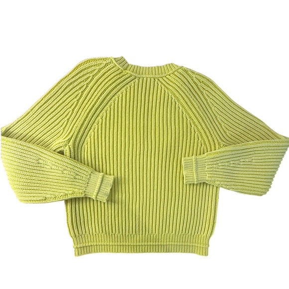 J. Crew Garment Washed Kiwi Ribbed Ballon Sleeve Chunky Cotton Sweater Women S - Picture 2 of 8